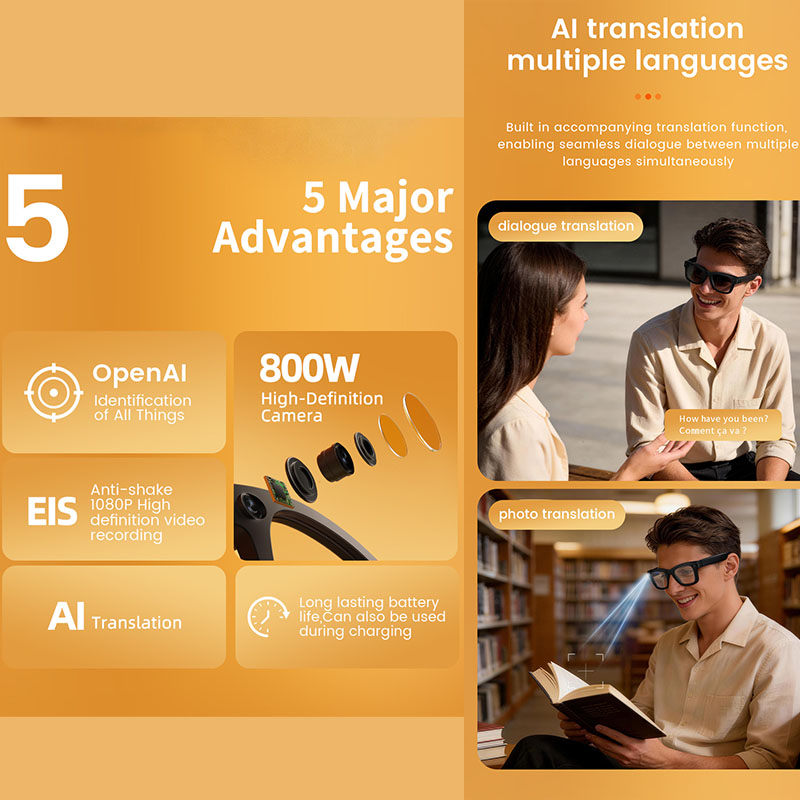 AI 스마트 안경 800만 화소 카메라 손떨림 방지 1 - Audio Music Ai 리뷰 및 가격